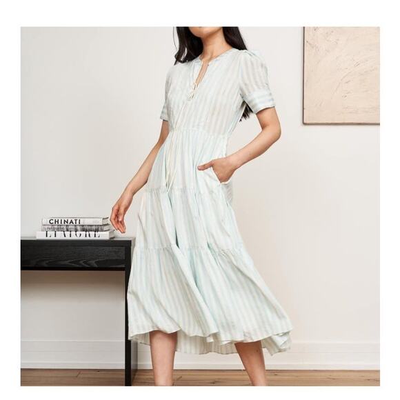 La Ligne Izzy Blue Ivory Silk Blend Tiered Striped Dress size XL extra large - Picture 1 of 9